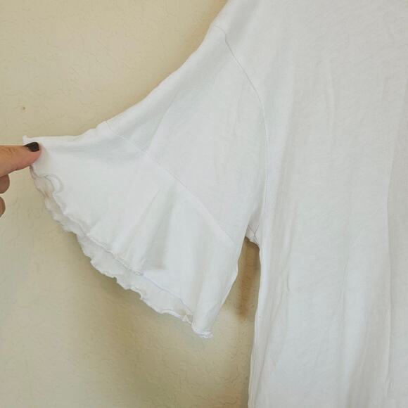 Chaser White Ruffle Lettuce Hem Open Wrap Back Short Sleeve T Shirt Women Medium - Picture 4 of 7